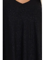 597-1 LIVIA Elegantní trapézové šaty s motýlími rukávy - černé s brokátem