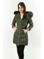 Dlouhá dámská prošívaná zimní bunda v khaki barvě (7689)
