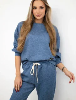 Komplet máslová látka teplákové + kalhoty džínový melír