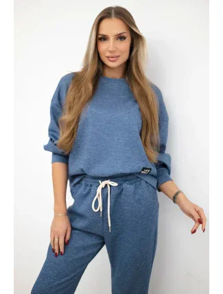 Komplet máslová látka teplákové + kalhoty džínový melír Komplet máslová látka teplákové + kalhoty džínový melír