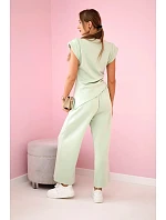 Komplet asymetrická halenka + kalhoty světle mátová