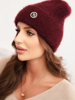 Dámská zimní čepice huňatá s ozdobným knoflíkem bordová