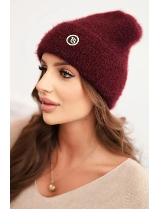 Dámská zimní čepice huňatá s ozdobným knoflíkem bordová