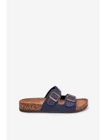 Dámské pantofle na korkové platformě s přezkami tmavě modré Vesina