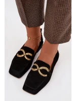 Dámské mokasíny z přírodního semiše zlatý detail D&A CR61-3115 Černé