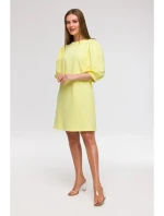 B291 Šaty áčkového střihu s pouzdrovými rukávy - citronové