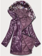 Tmavě fialová dámská bunda s ozdobnou kapucí (B8126-71) Tmavě fialová dámská bunda s ozdobnou kapucí (B8126-71)