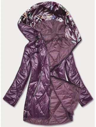 Tmavě fialová dámská bunda s ozdobnou kapucí (B8126-71) Tmavě fialová dámská bunda s ozdobnou kapucí (B8126-71)