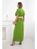 Dlouhé šaty s ozdobným páskem oliva