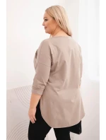 Dámská bavlněná blůza Plus Size s výstřihem do V a ohrnovacími rukávy fango
