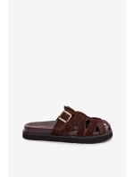 Dámské pantofle s pásky a zlatým přezkou Čokoládové Roselisse