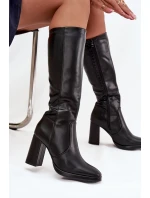 Dámské kotníkové boty Lyvella na sloupkovém podpatku z eko‑kůže – černé