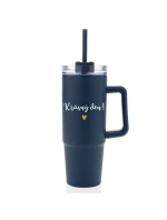 KRÁSNÝ DEN - modrý cestovní termohrnek s průhledným víčkem 900 ml  