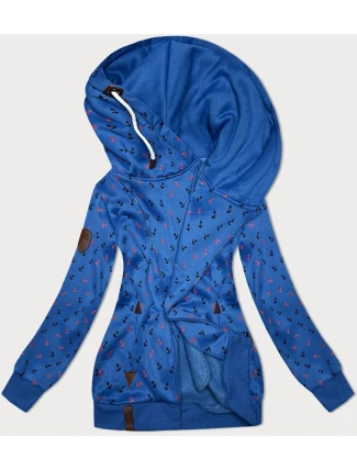 Světle modrá hrubší mikina se šikmým zipem a se vzorem kotev (2308)