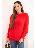 Dámský svetr z vlny s jemnou texturou a dlouhým rukávem červený