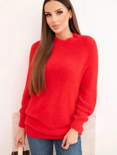 Dámský svetr z vlny s jemnou texturou a dlouhým rukávem červený