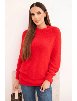 Dámský svetr z vlny s jemnou texturou a dlouhým rukávem červený