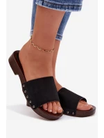 Dámské pantofle s nýty na nízkém podpatku Černé Amelvessa