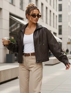 Dámská kožená oversize hnědá bunda FashionStreet TY5663