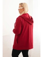 Dámská mikina Plus Size bavlněná s kapucí a velkým písmenem H bordová