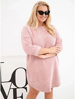 Dámské šaty Plus Size manšestrové s volným střihem tmavý pudrově růžová Dámské šaty Plus Size manšestrové s volným střihem tmavý pudrově růžová