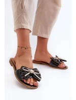 Ploché Dámské Kožené Žabky S Mašlí Laura Messi 2791 Černé