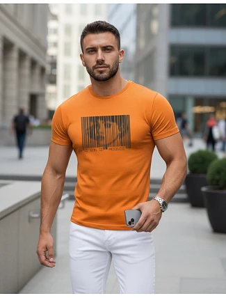 Pánské oranžové tričko s potiskem FashionStreet NX5014R