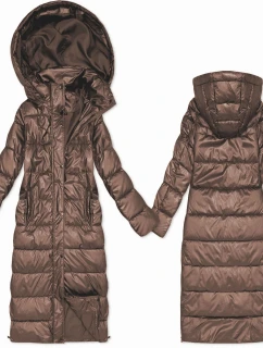 Dlouhá prošívaná bunda v karamelové barvě pro přechodné období s kapucí (T3-2629#-305)