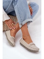 Ploché Kožené Mokasíny S Ozdobou S.Barski LR51-547 Béžové