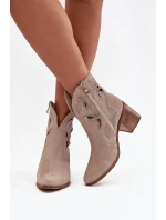 Dámské semišové boty s otvory na podpatku Zazoo 3690 béžové