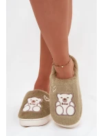 Dámské chlupaté papuče s medvídkem – zelené Noralie