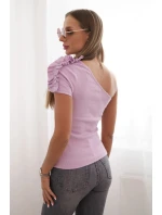 Dámská bavlněná blůza na jedno rameno s volánkem světle fialová