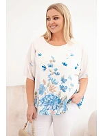 Dámská halenka Plus Size s krátkým rukávem a květinovým potiskem modrá Dámská halenka Plus Size s krátkým rukávem a květinovým potiskem modrá