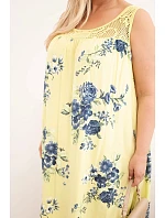 Dámské šaty Plus Size z viskózy s květinovým vzorem a krajkovým vrškem žlutá