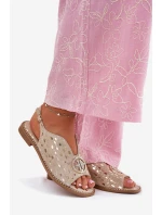 Kožené Sandály Na Plochém Podpatku S Ozdobou S.Barski KV51-094 Zlaté