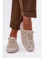 Kožené Ažurové Dámské Polobotky LR61-7083 Béžové Kožené Ažurové Dámské Polobotky LR61-7083 Béžové