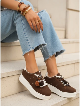 Dámské semišové tenisky s ozdobnou platformou hnědé FashionStreet ZY1415