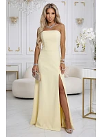 663-3 ELARA korzetové maxi šaty s rozparkem a zavazováním na zádech - máslově žluté