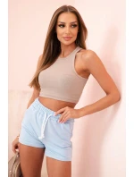 Dámské bavlněné šortky s gumičkou a zavazováním v pase modré