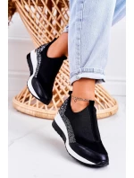 Dámské Klínové Kožené Boty Sneakersy Černé Stříbrné Frances