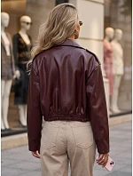 Dámská kožená bunda ve stylu Ramones v bordó barvě FashionStreet TY5952