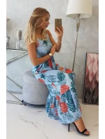 Šaty s motivem listů v modré barvě Šaty s motivem listů v modré barvě