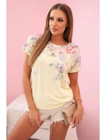 Dámská bavlněná blůza s krátkým rukávem a květinovým potiskem žlutá