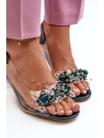 Průhledné sandály na podpatku s ozdobami zelené D&A MR38-D1 Průhledné sandály na podpatku s ozdobami zelené D&A MR38-D1