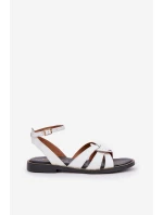 Kožené Dámské Sandály Na Plochém Podpatku Bílé Zazoo 3688