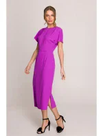 S398 Tužkové šaty s rozparky na bocích - levandulová barva