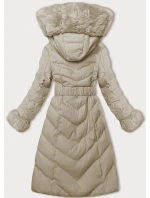 Béžová dámská zimní bunda s opaskem (5M3156-62) Béžová dámská zimní bunda s opaskem (5M3156-62)