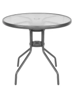 SADA ZAHRADNÍHO NÁBYTKU KULATÝ STŮL 4 ŽIDLE A SLUNEČNÍK TMAVĚ ŠEDÁ