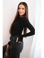 Hedvábná dámská blůza s nabíráním po straně černá Hedvábná dámská blůza s nabíráním po straně černá