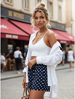 Dámské letní bavlněné kraťasy s puntíky, tmavě modré, FashionStreet SY0543 Dámské letní bavlněné kraťasy s puntíky, tmavě modré, FashionStreet SY0543